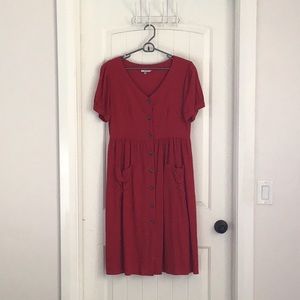Red linen dress